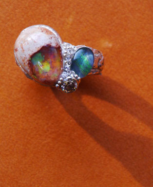 Fire Opal Ring by Leon Ascot/cut stone & Fumiko N. As ZIGGYDIGGY