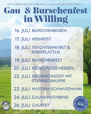 Festprogramm Gaufest, Burschenfest Bad Aibling 2026