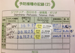 四種混合（DPT-IPV）… DPT + IPV : 不活化ポリオ　接種中の子