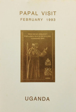 Pope John Paul II Stamp Collection / Uganda Gold Foil Stamp on Card, 1993 / Topical and Thematic Stamp Collecting