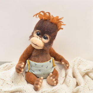 Äffchen aus Filz, Affe aus Filz, Orang Utan Wolle,  Filzfigur,  Filz, Filzfiguren, Filzaffe
