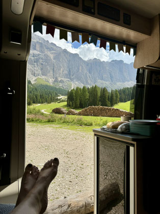 Buch lesen mit Fototapeten-Ausblick