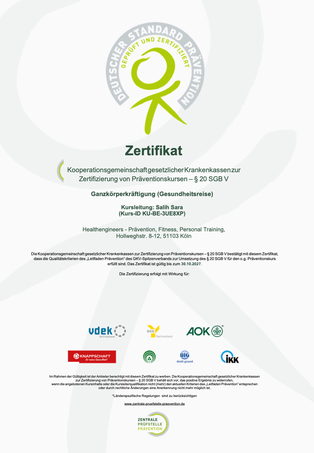 Ku-BE-3UE8XP Zertifikat Prävention Gesundheitsreise