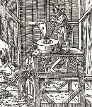 Darstellung einer Erzmühle um das Jahr 1557