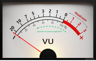 rechts der Headroom (roter Bereich) eines VU-Meters
