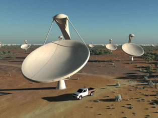 Das größte Radioteleskop der Welt soll Geheminisse des Weltalls lüften. Illustration: SPDO/TDP/DRAO/Swinburne Astronomy Productions Foto: SPDO/SKA