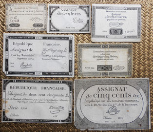 Francia Assignats 5 a 500 livres 1791-1794 unifaces