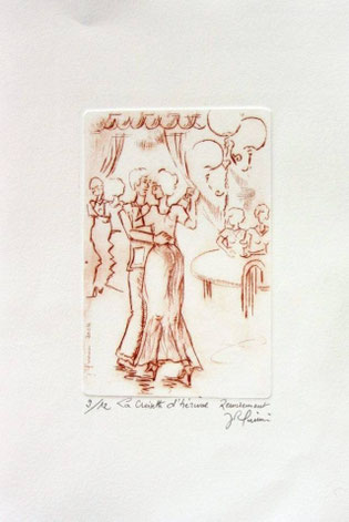 *933- Gravure : La guinguette de La Croisette Remiremont 20 x 30, vélin d'Arches