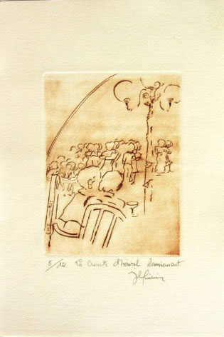 *923- La guinguette de La Croisette 20 x 30, vélin d'Arches