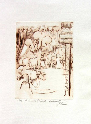 *928- La guinguette de La Croisette 20 x 30, vélin d'Arches