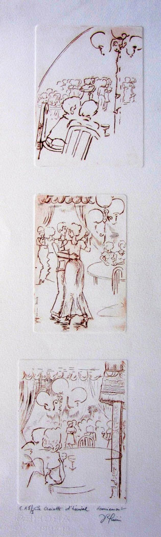 * 888- La guinguette de Remiremont, 3 gravures en hauteur, 50x20