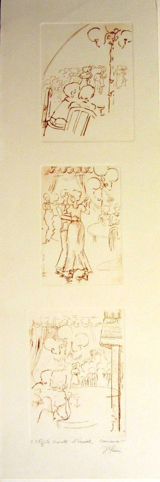 *889- La guinguette de Remiremont, 3 gravures en hauteur, 50x20