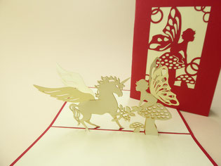 Carte kirigami Licorne et elfe