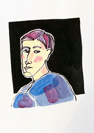 Fred, A4, Tusche und Acryl auf Aquarellapier