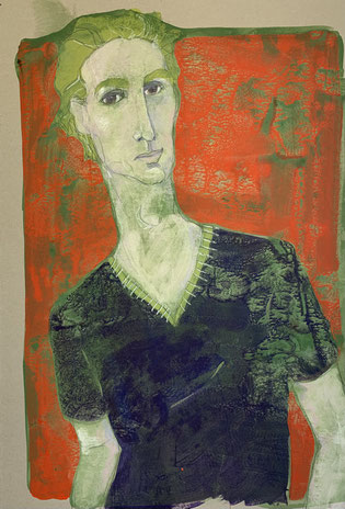 Eugène, Acryl, Graphit auf Graukarton, 50x70cm