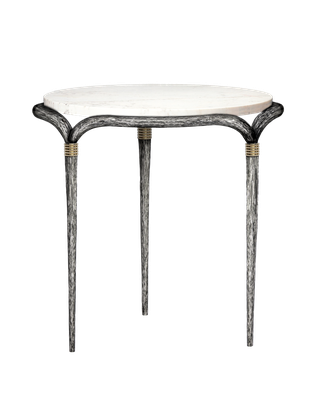 guéridon Ethnic aluminium et plateau rond marbre blanc