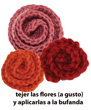 Bufanda con bobos y flores - Tejiendo Perú Bufanda con bobos y flores - Tejiendo Perú