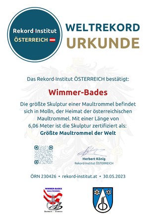 Österreich Größte Maultrommel der Welt Weltrekord Urkunde