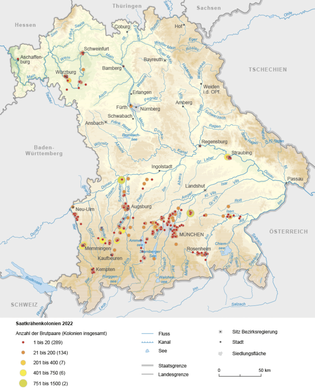 Brutverbreitung der Saatkrähe in Bayern im Jahr 2022