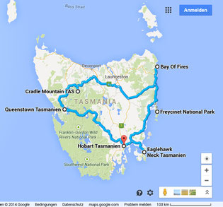 Travel map Tasmania