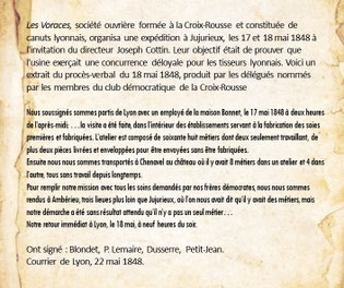 Extrait du procès-verbal "des Voraces" (1848); (Archives Henri Pansu).