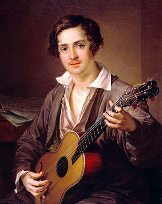 Porträt des Gitarristen Vladimir Morkov. Gemälde von V. A. Tropinin. 1832.