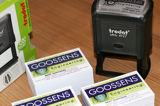 Visitenkarten, Stempel trodat printy, Typenschild