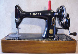 Singer Kl. 99 K, Geradstich, Flachbett, Koffer-Nähmaschine mit Handantrieb, Fußantrieb und Motoranbau möglich, Serien-Nr.: EK 046 088, Hersteller: Singer Manufacturing Company, Großbritannien (Bilder: I. Naumann)