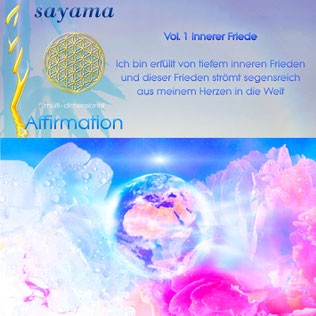 Das Titelbild des Albums Ayurveda Herz Meditation von Sayama Music Richard Hiebinger. Es zeigt einen rosa Buddha vor einer wunderschönen violetten Blüte und die Blume des Lebens