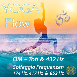 Das Titelbild des Albums Ayurveda Herz Meditation von Sayama Music Richard Hiebinger. Es zeigt einen rosa Buddha vor einer wunderschönen violetten Blüte und die Blume des Lebens