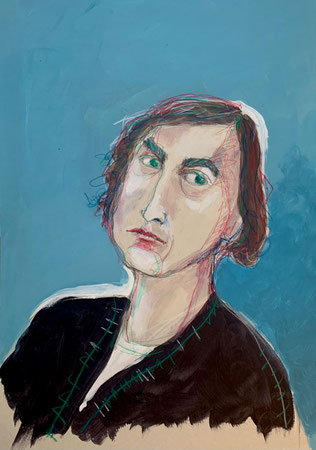 Lars, Acryl, Farbstifte auf Graukarton,40 x 70 cm