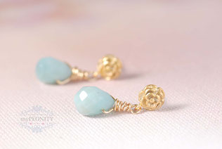 türkis amazonit edelstein tropfen rose blume ohrstecker gold