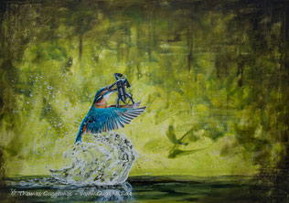 Acrylmalerei von Thomas Guggemos, Taucherkrankheit, Eisvogel mit Taucher
