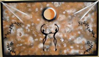 dancing couple on caramel/mocca backround,framed, 120x70cm
