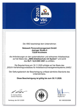 VBG-geprüft / ams - Arbeitsschutz mit System NETZWERK Personalmanagement