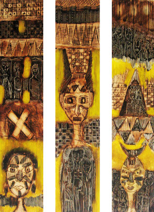 Esprit invoqué,  triptych 3x15x75 cm, Mixed media on paper.