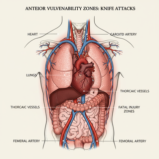 Zones anatomiques vulnérables lors d'attaques mortelles au couteau : cibles cardiaques, pulmonaires et vasculaires