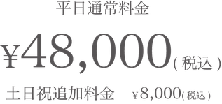 平日通常料金：48,000円(税込)・土日祝追加料金：8,000円(税込)