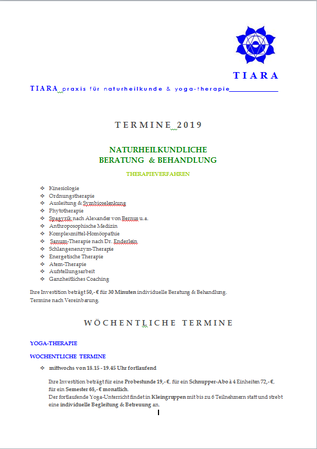 Newsletter 2019, TIARA praxis für naturheilkunde & yoga-therapie