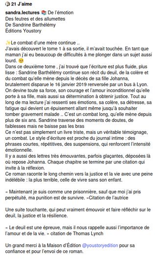 approbation ouvrage des feutres et des allumettes de Sandrine Barthélémy 2025 Instagram