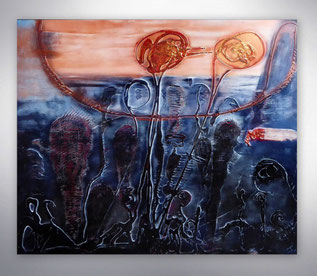 Bild, Gemälde, Silber, Gold, Blau, Kupfer, Weiß, Bunt, Original, Unikat, gespachtelt, figurativ, 