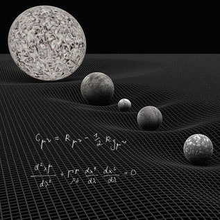 What is general relativity? Einstein's equations in front of planets and warped spacetime.