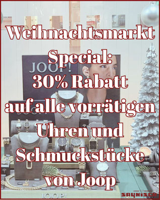 30% Rabatt auf alle vorrätigen Uhren und Schmuckstücke von Joop am 28.,29. und 30. Dezember 2025