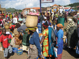 An African market. A picture done out of the bus.