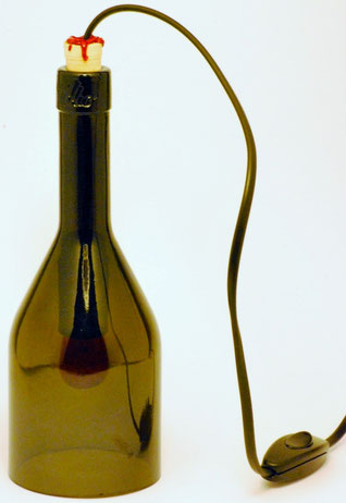 LBR - lampada da tavolo bottiglia con tappo decorato con ceralacca, lampadina a luce rossa attacco E14