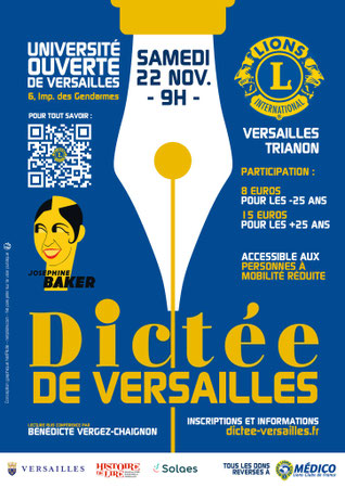 Affiche du la Dictée de Versailles du Lions Club pour le Salon Histoire de Lire, 2025