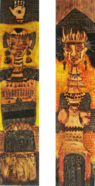 Couple royal,  Diptych 2x70x15 cm , Mixed media on paper.