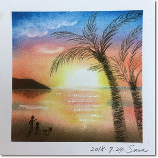 パステルアート夕暮れの海