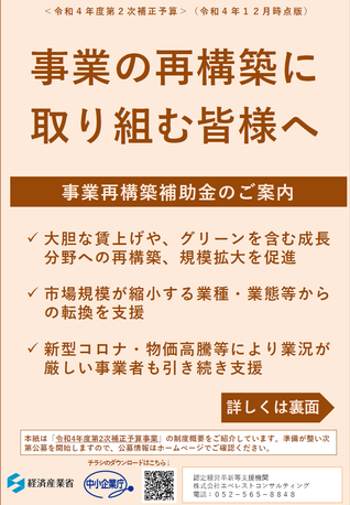 事業再構築補助金リーフレット（令和４年度第２次補正予算_表）