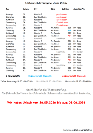 Preisliste Fahrkurse Fahrschule Scheer Roos Bad Dürkheim Maxdorf